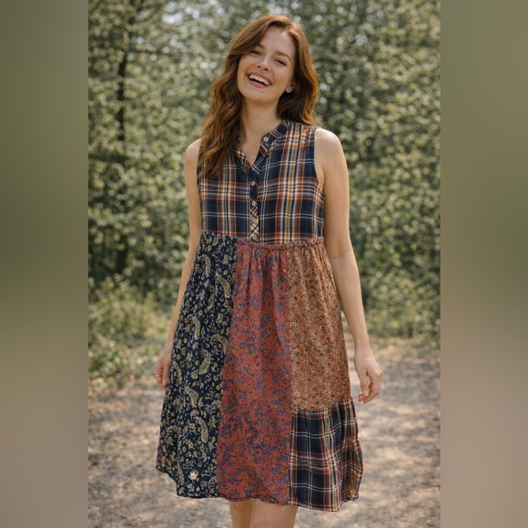 NATURAL LIFE Dresses & Skirts - NATURAL LIFE Multicolor Patchwork Midi Dress